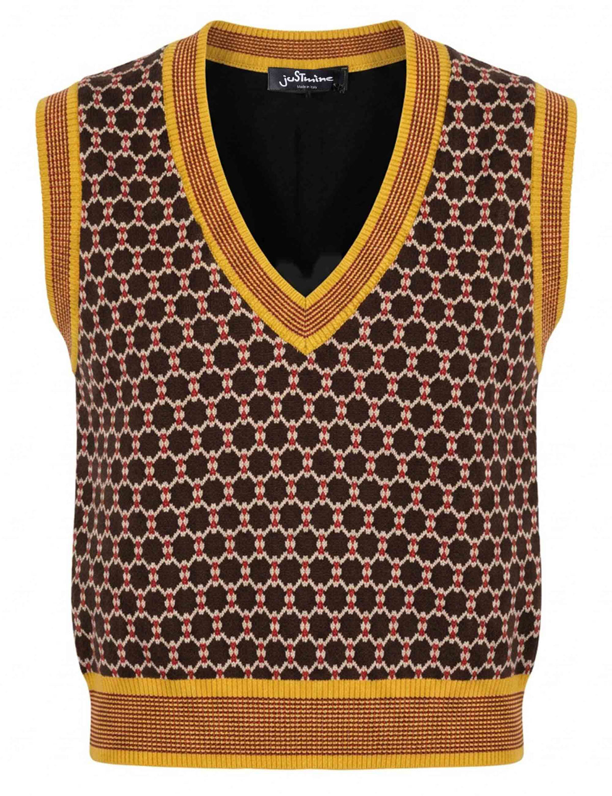 Gilet donna Honeycomb Jacquard marrone scollo a V JABGI0002-F1161 1311 8139 Justmine 