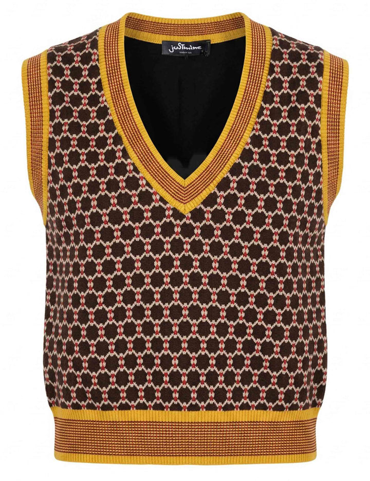 Gilet donna Honeycomb Jacquard marrone scollo a V JABGI0002-F1161 1311 8139 Justmine 