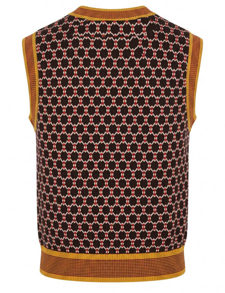 Gilet donna Honeycomb Jacquard marrone scollo a V JABGI0002-F1161 1311 8139 Justmine 