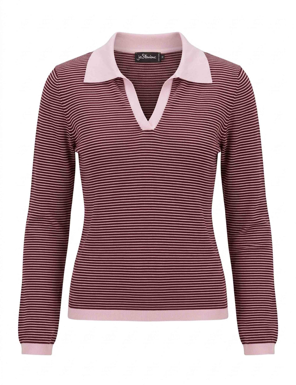 Maglia donna Stripes prugna con colletto e zip in fibra Ecovero JABMF0002-G108 1276 3102 Justmine 