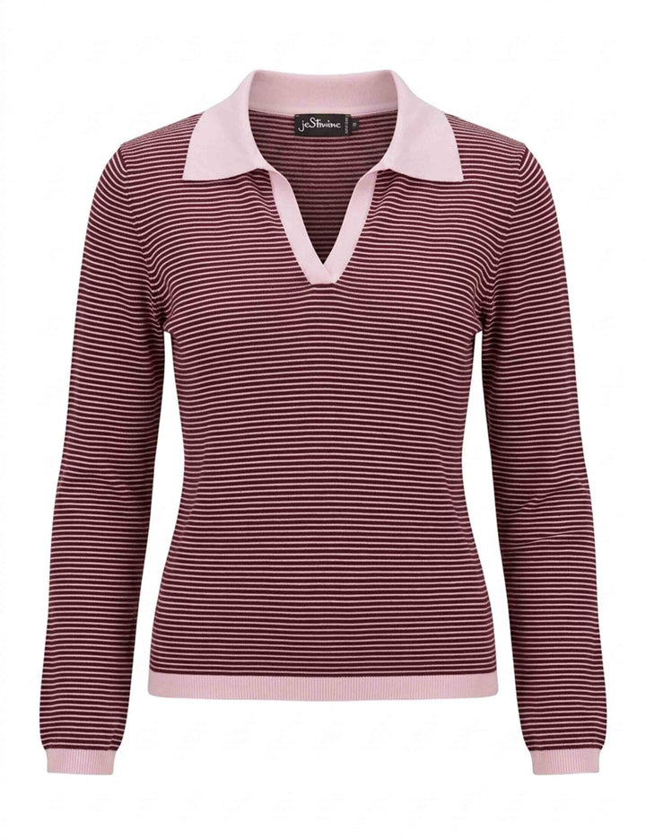 Maglia donna Stripes prugna con colletto e zip in fibra Ecovero JABMF0002-G108 1276 3102 Justmine 