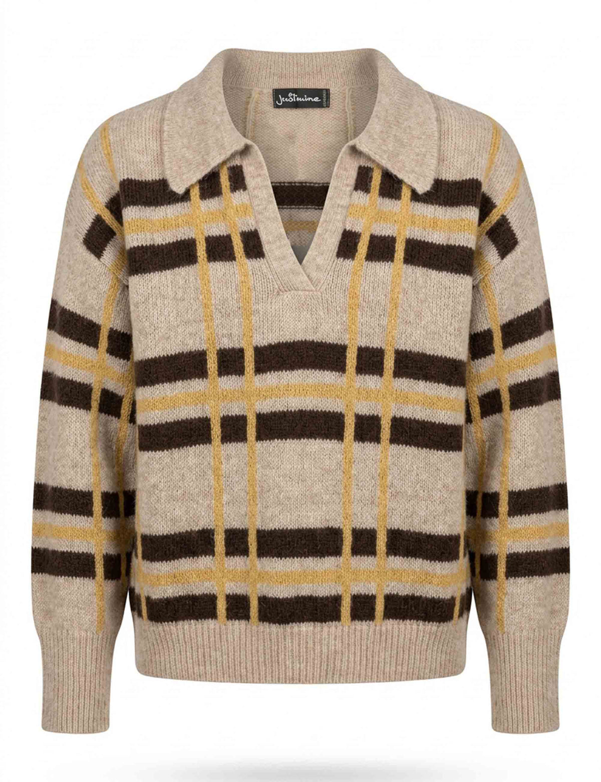 Maglia donna Knit Check in alpaca beige a fantasia check JABMF0002-G112 1287 1224 Justmine 