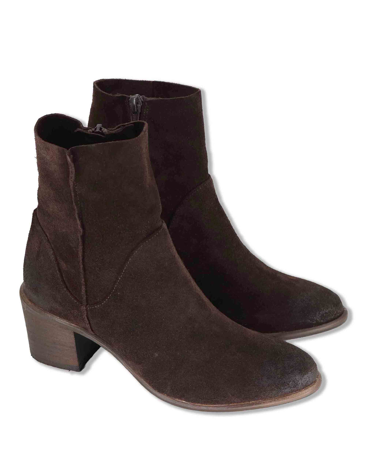Stivaletti donna in camoscio marrone con zip laterale tacco comodo e punta affusolata 1951TR 014 Les Venues 