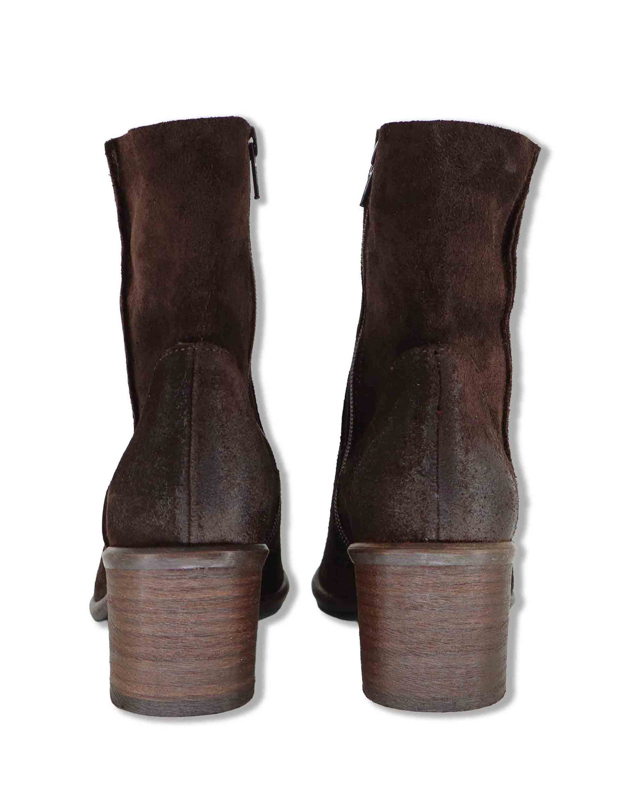 Stivaletti donna in camoscio marrone con zip laterale tacco comodo e punta affusolata 1951TR 014 Les Venues 