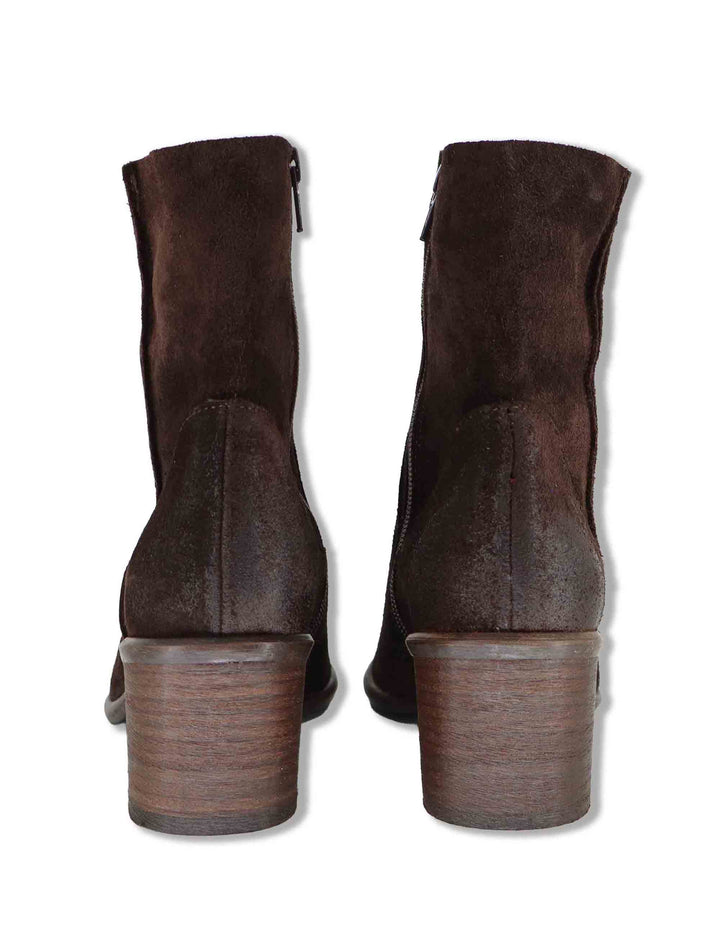 Stivaletti donna in camoscio marrone con zip laterale tacco comodo e punta affusolata 1951TR 014 Les Venues 