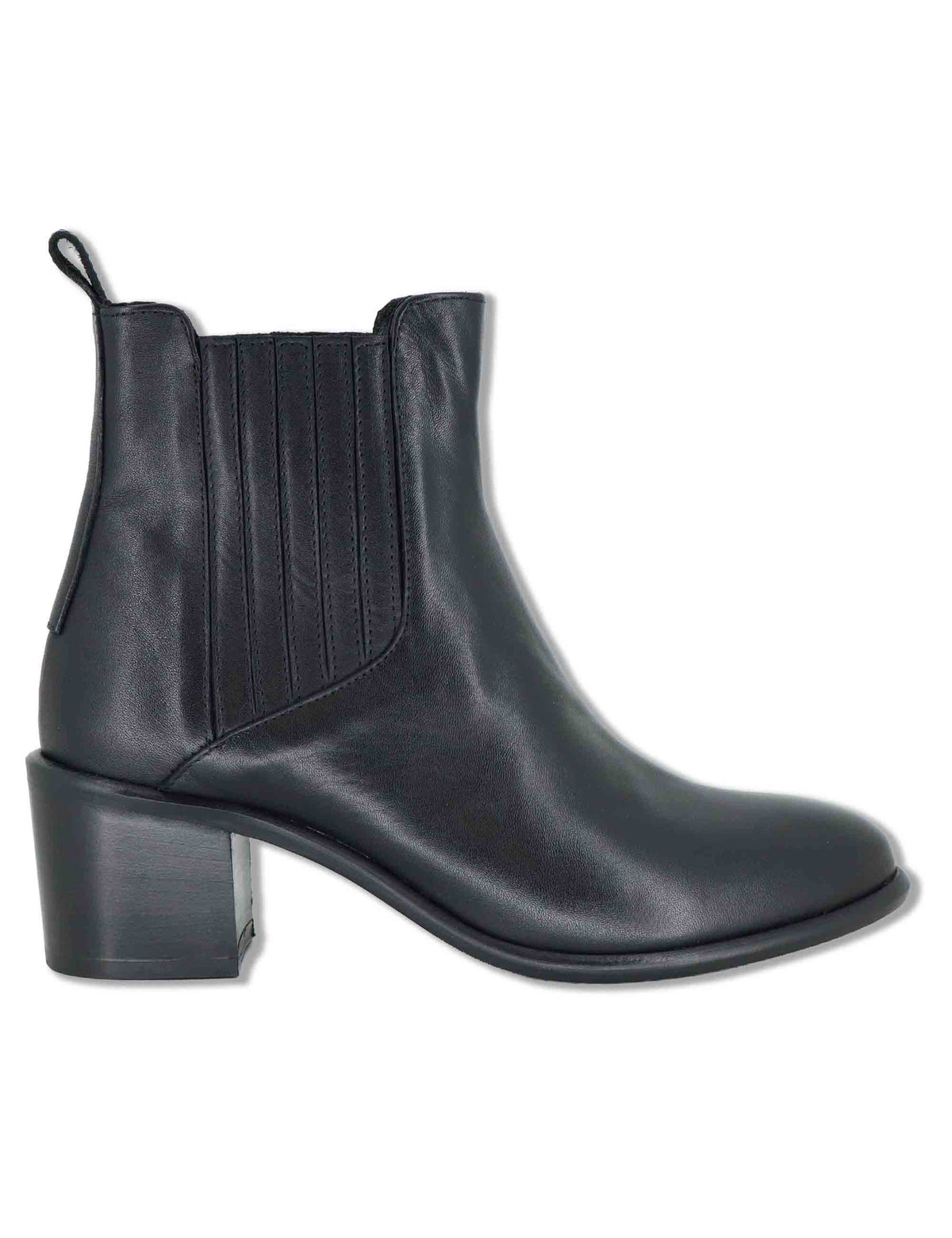 Stivaletti beatles donna in pelle nera con elastici tono su tono punta affusolata e tacco comodo 1965TR 001 Les Venues 