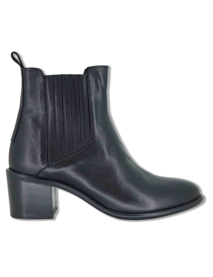 Stivaletti beatles donna in pelle nera con elastici tono su tono punta affusolata e tacco comodo 1965TR 001 Les Venues 