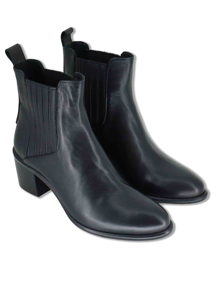 Stivaletti beatles donna in pelle nera con elastici tono su tono punta affusolata e tacco comodo 1965TR 001 Les Venues 