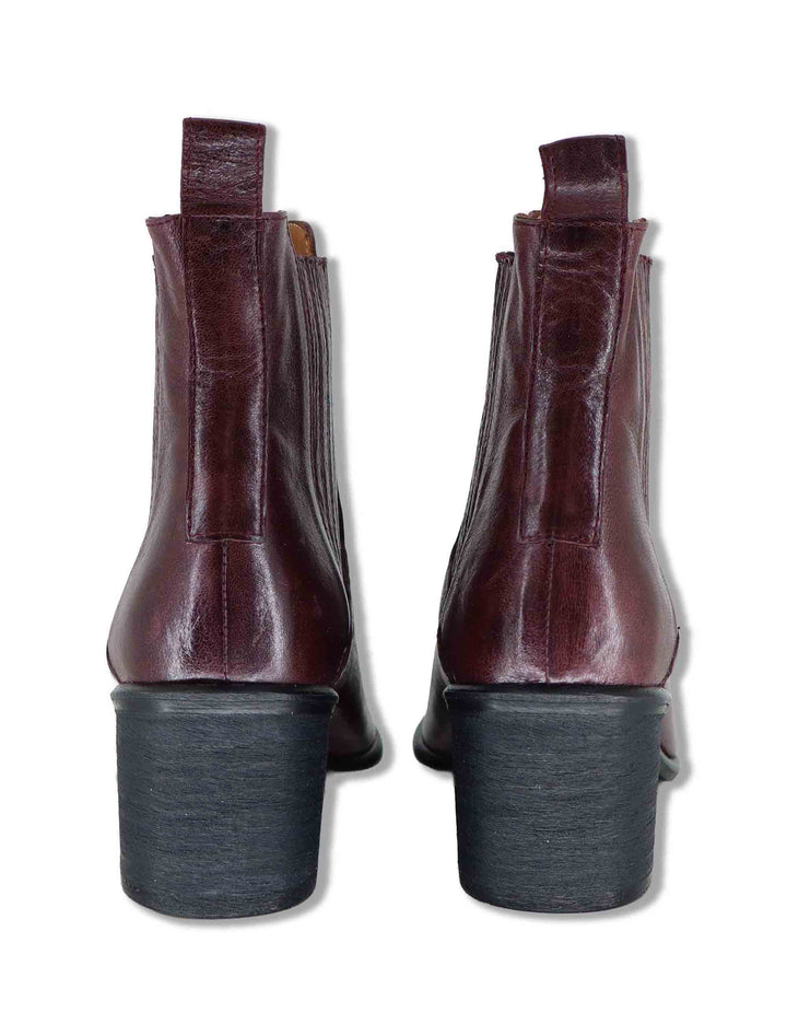 Stivaletti beatles donna in pelle bordeaux con elastici tono su tono punta affusolata e tacco comodo 1965TR 016 Les Venues 