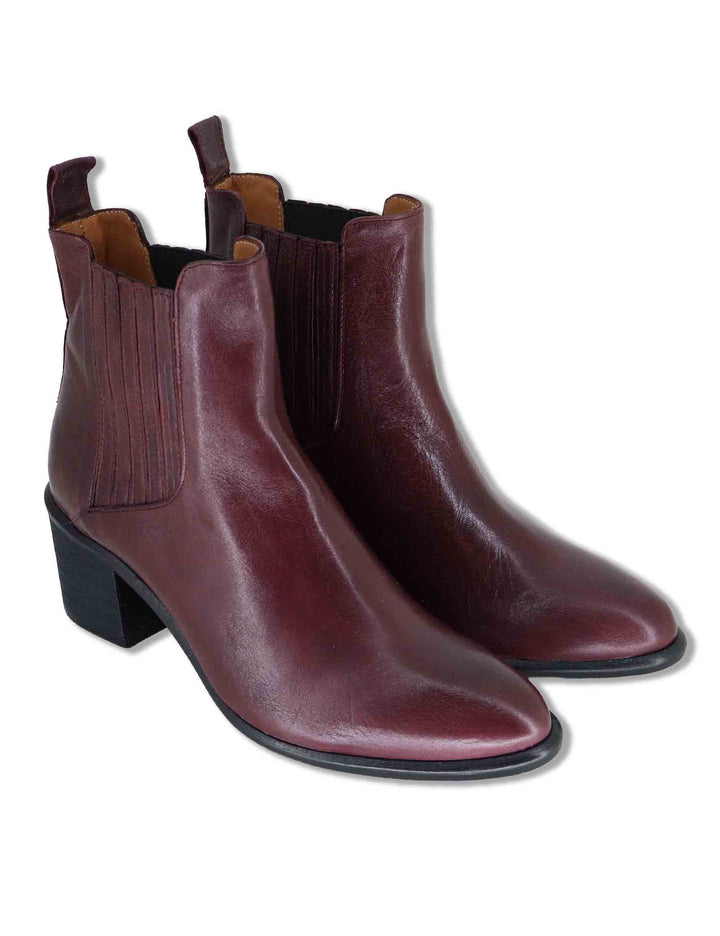Stivaletti beatles donna in pelle bordeaux con elastici tono su tono punta affusolata e tacco comodo 1965TR 016 Les Venues 