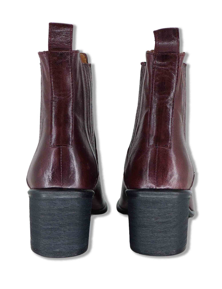 Stivaletti beatles donna in pelle bordeaux con elastici tono su tono punta affusolata e tacco comodo 1965TR 016 Les Venues 