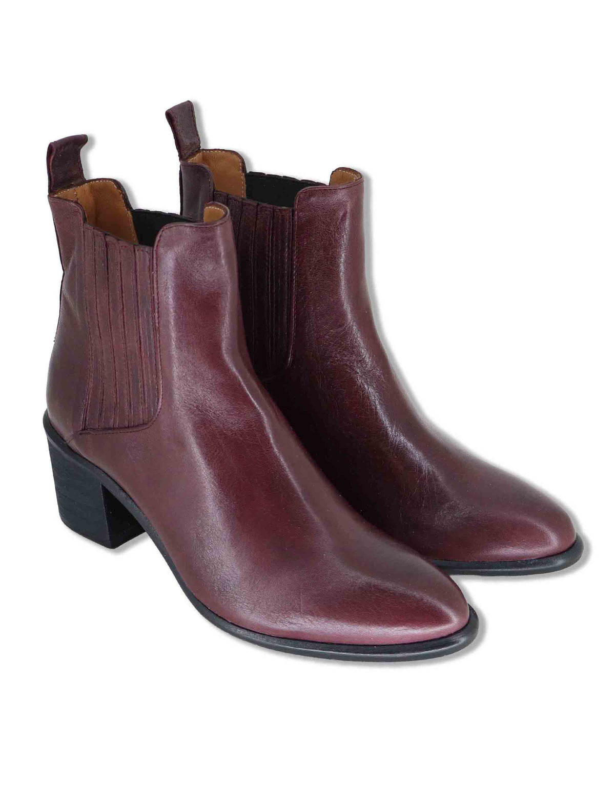 Stivaletti beatles donna in pelle bordeaux con elastici tono su tono punta affusolata e tacco comodo 1965TR 016 Les Venues 