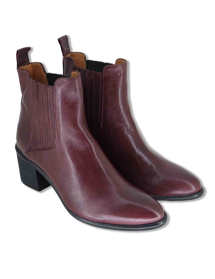 Stivaletti beatles donna in pelle bordeaux con elastici tono su tono punta affusolata e tacco comodo 1965TR 016 Les Venues 