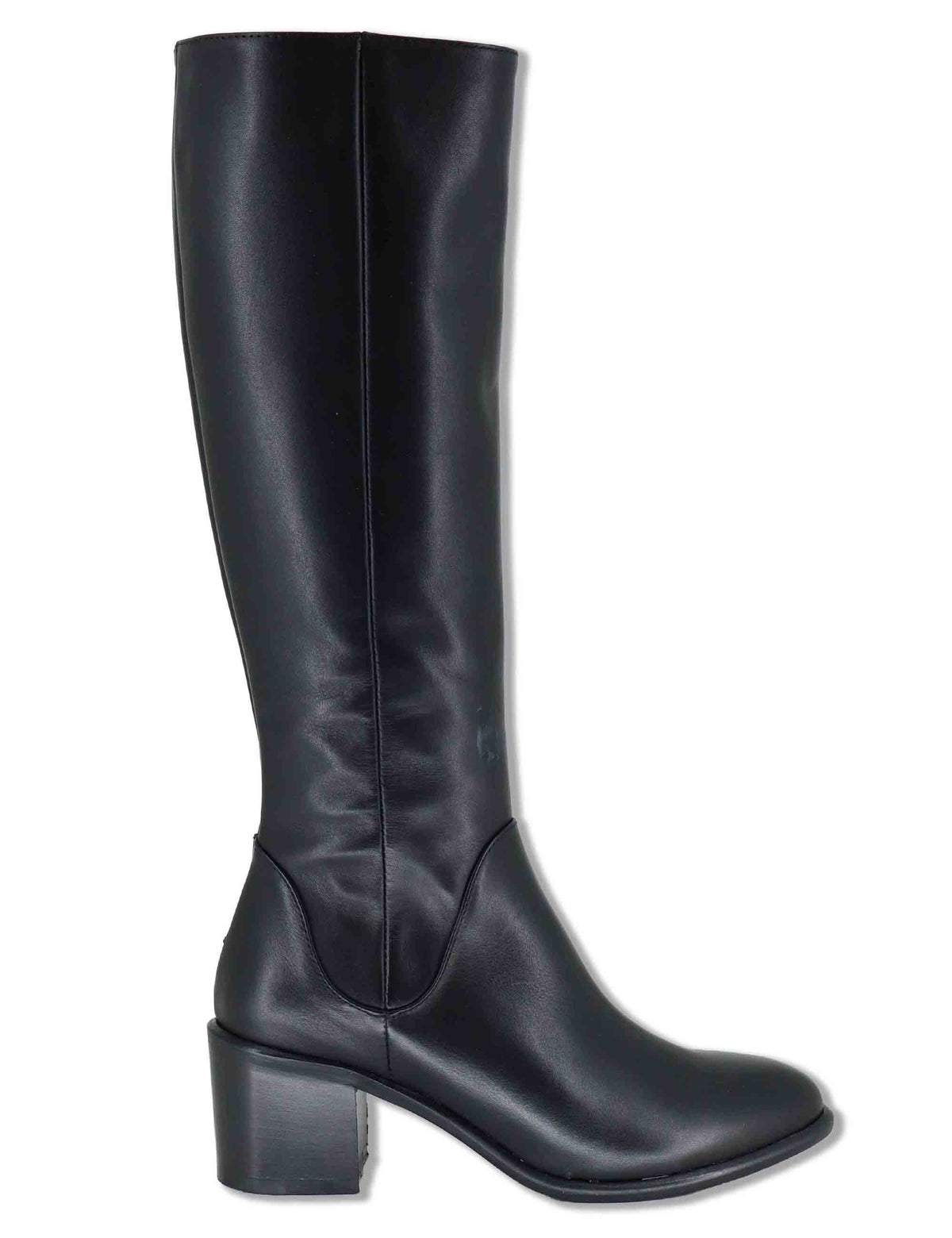 Stivali donna in pelle nera con zip laterale tacco comodo e punta affusolata 1980TR 001 Les Venues 