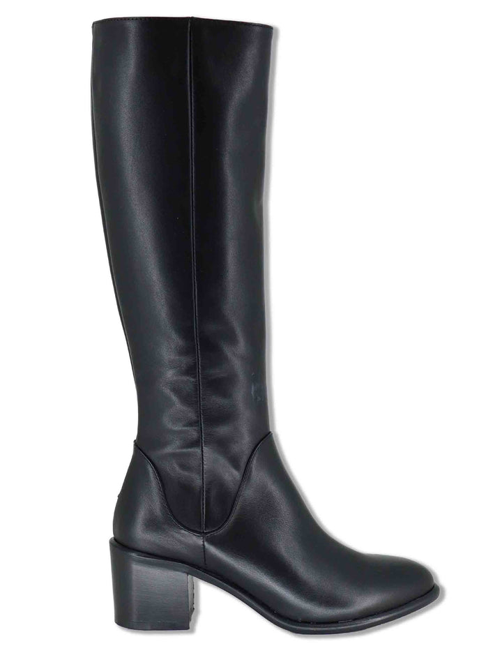 Stivali donna in pelle nera con zip laterale tacco comodo e punta affusolata 1980TR 001 Les Venues 