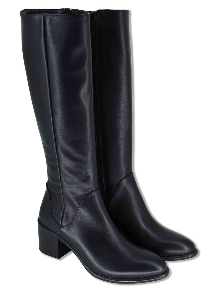Stivali donna in pelle nera con zip laterale tacco comodo e punta affusolata 1980TR 001 Les Venues 