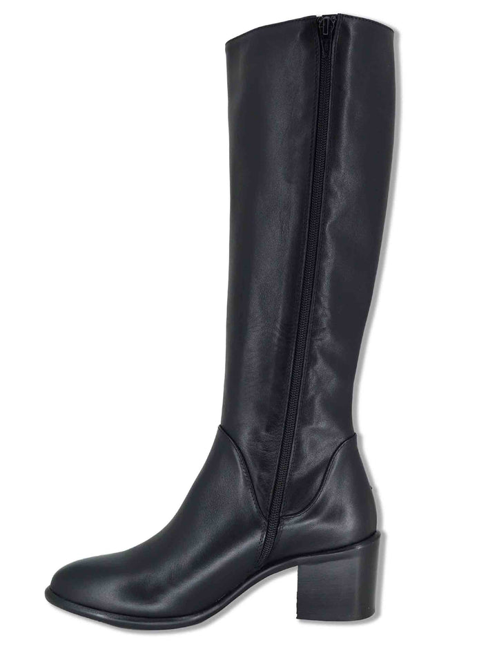 Stivali donna in pelle nera con zip laterale tacco comodo e punta affusolata 1980TR 001 Les Venues 
