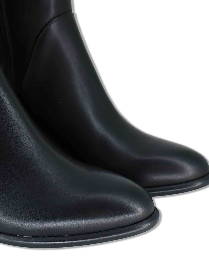 Stivali donna in pelle nera con zip laterale tacco comodo e punta affusolata 1980TR 001 Les Venues 