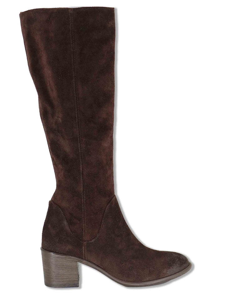 Stivali donna in camoscio marrone con zip laterale tacco comodo e punta affusolata 1981TR 014 Les Venues 