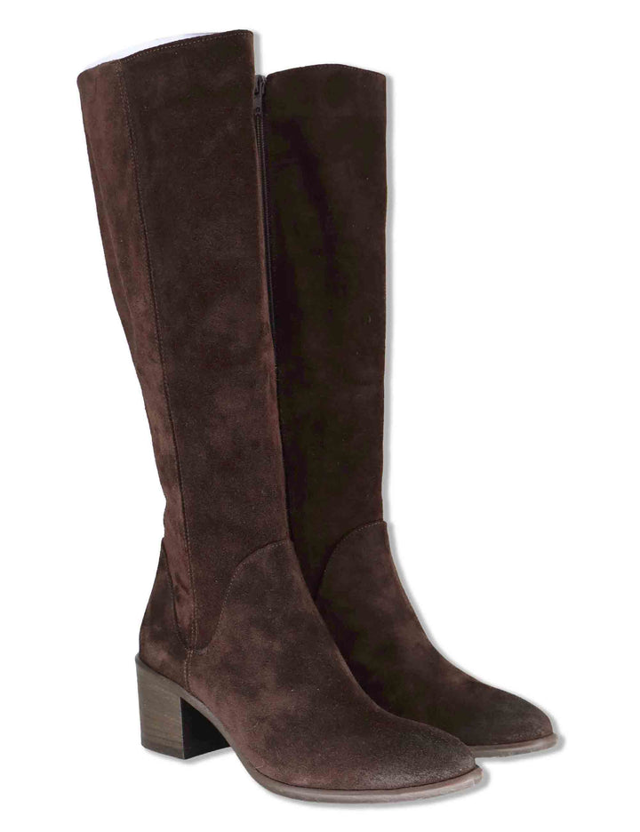 Stivali donna in camoscio marrone con zip laterale tacco comodo e punta affusolata 1981TR 014 Les Venues 