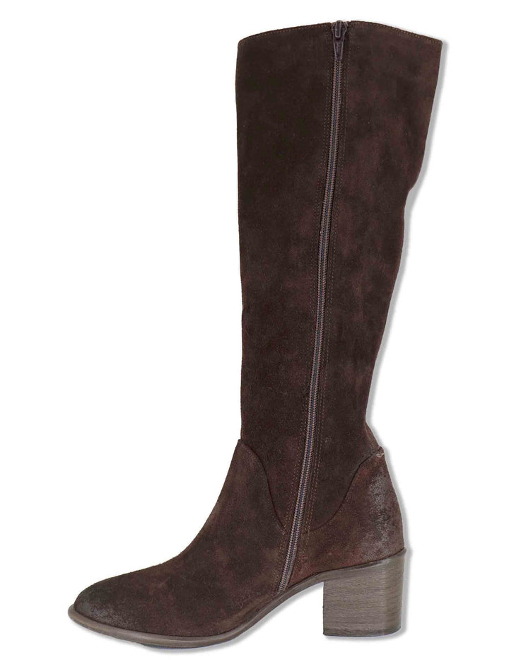 Stivali donna in camoscio marrone con zip laterale tacco comodo e punta affusolata 1981TR 014 Les Venues 