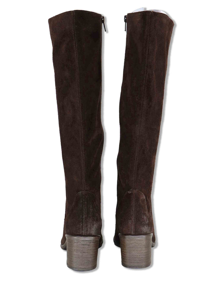 Stivali donna in camoscio marrone con zip laterale tacco comodo e punta affusolata 1981TR 014 Les Venues 