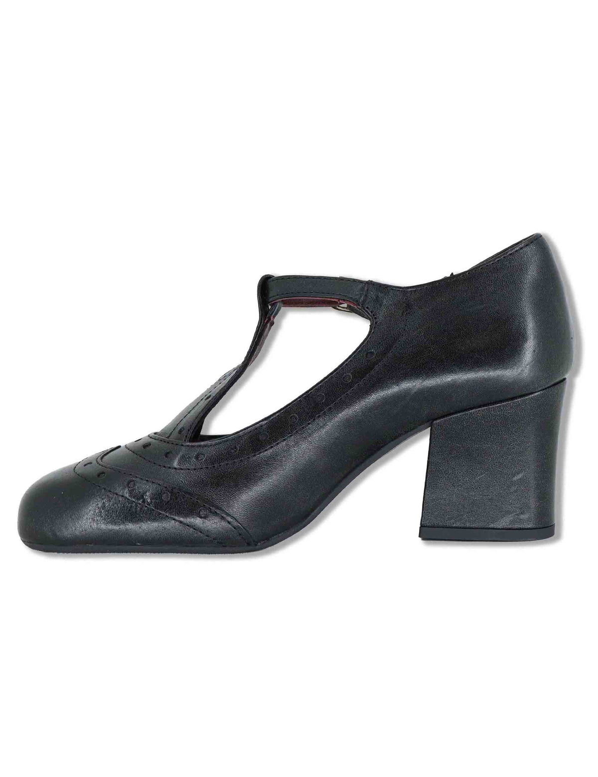 Decollete Mary Jane donna in pelle nera con cinturino fibbia tacco comodo e punta tonda 5133P 001 Les Venues 