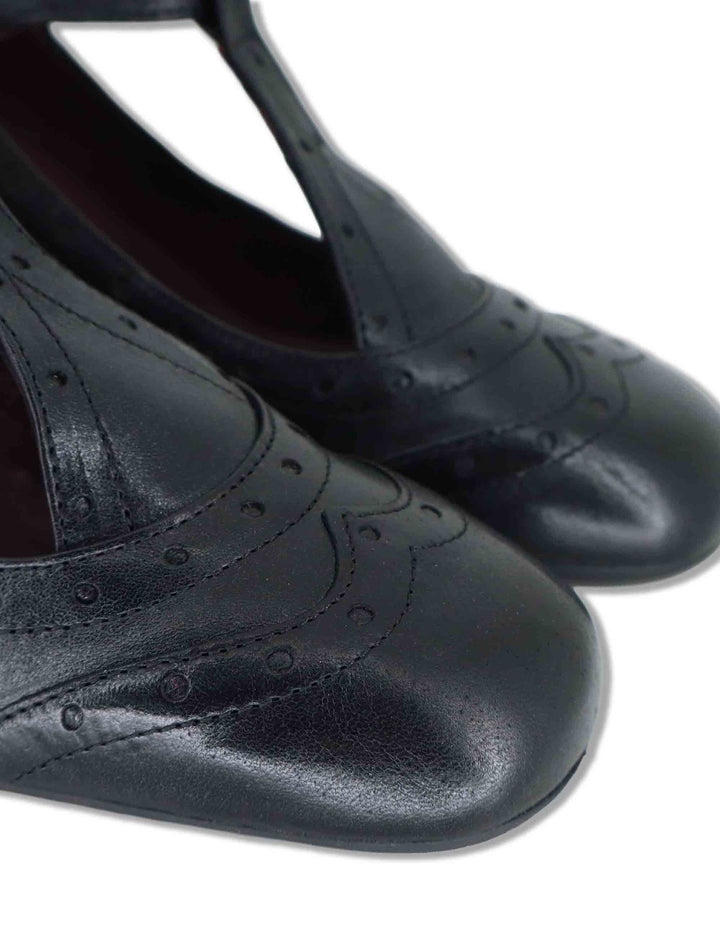 Decollete Mary Jane donna in pelle nera con cinturino fibbia tacco comodo e punta tonda 5133P 001 Les Venues 