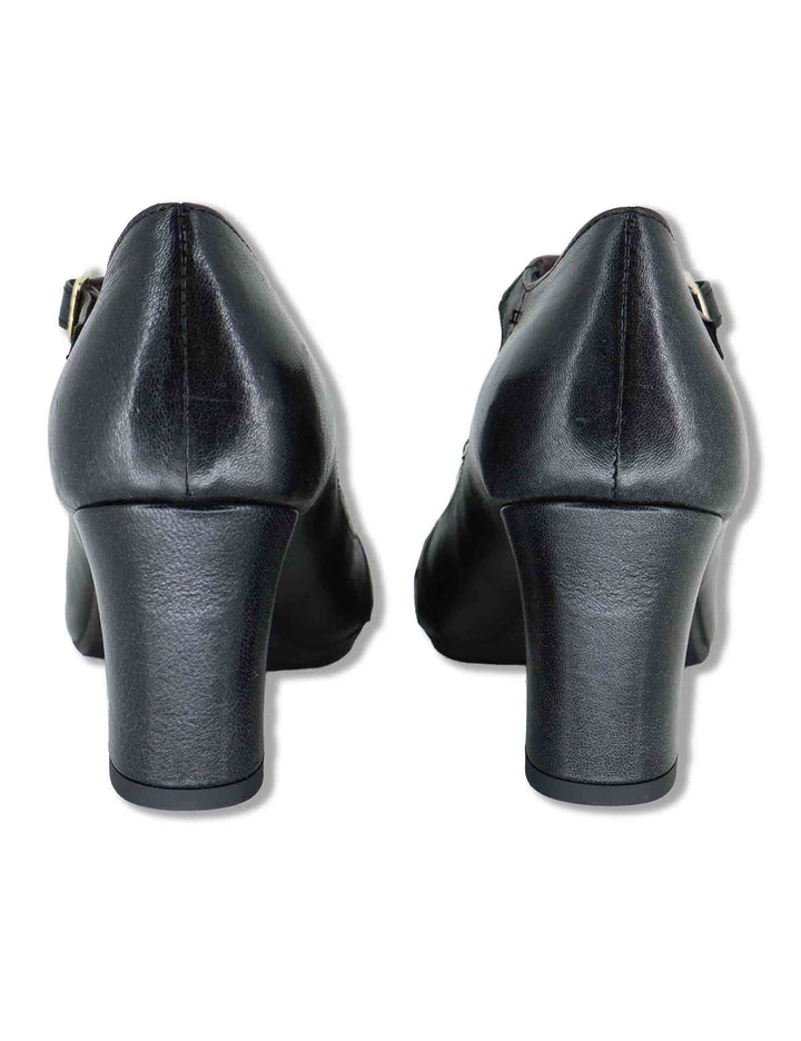 Decollete Mary Jane donna in pelle nera con cinturino fibbia tacco comodo e punta tonda 5133P 001 Les Venues 