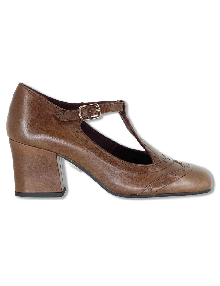 Decollete Mary Jane donna in pelle cuoio con cinturino fibbia tacco comodo e punta tonda 5133P 014 Les Venues 