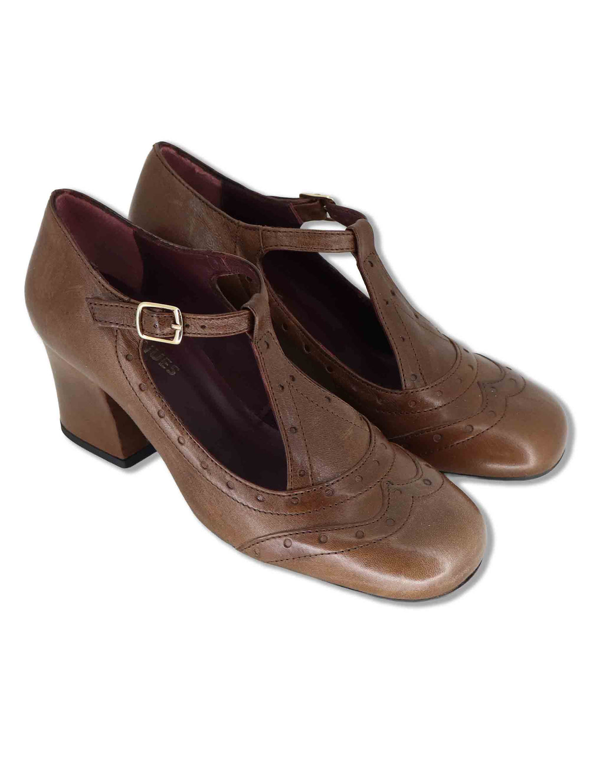 Decollete Mary Jane donna in pelle cuoio con cinturino fibbia tacco comodo e punta tonda 5133P 014 Les Venues 