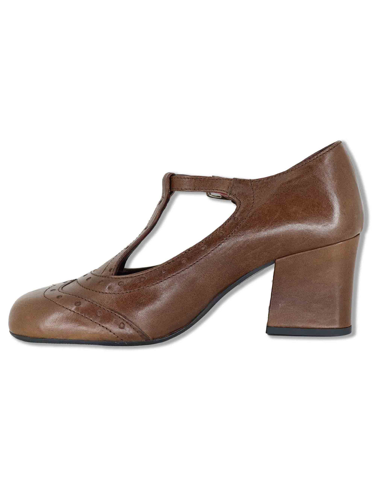 Decollete Mary Jane donna in pelle cuoio con cinturino fibbia tacco comodo e punta tonda 5133P 014 Les Venues 