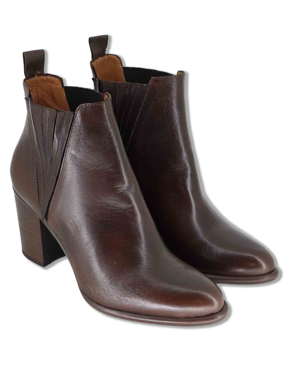 Stivaletti beatles donna in pelle marrone con elastici in tinta tacco alto e punta affusolata 9752 014 Les Venues 