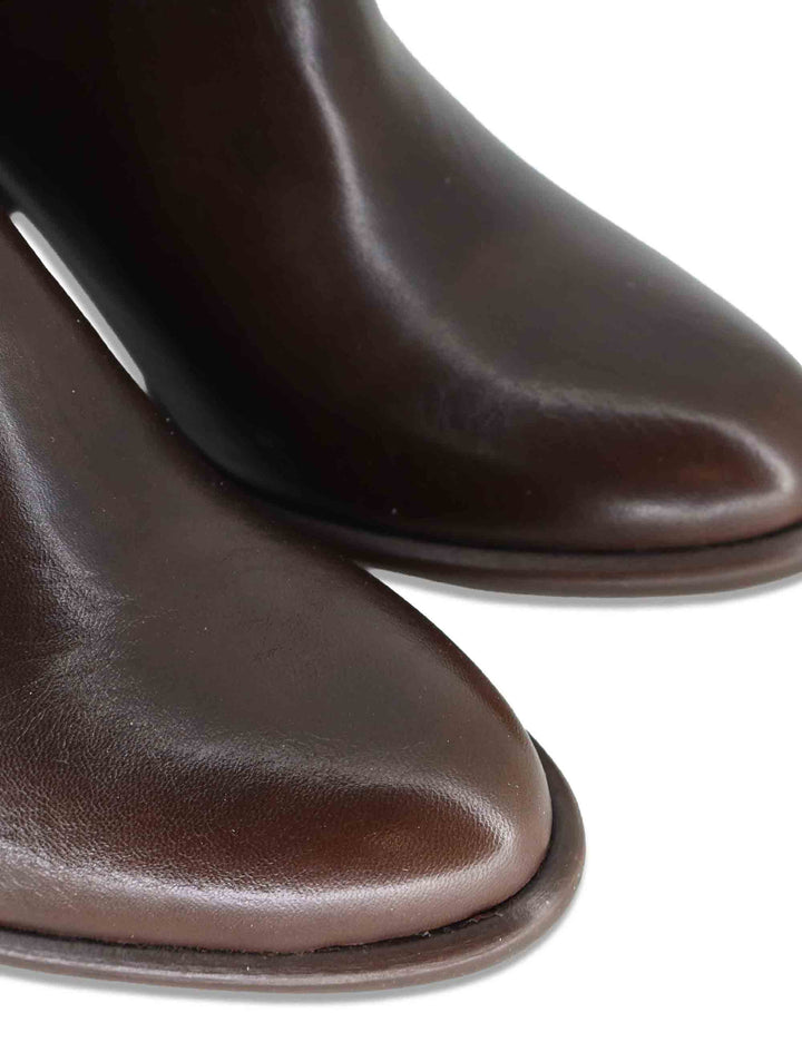 Stivaletti beatles donna in pelle marrone con elastici in tinta tacco alto e punta affusolata 9752 014 Les Venues 