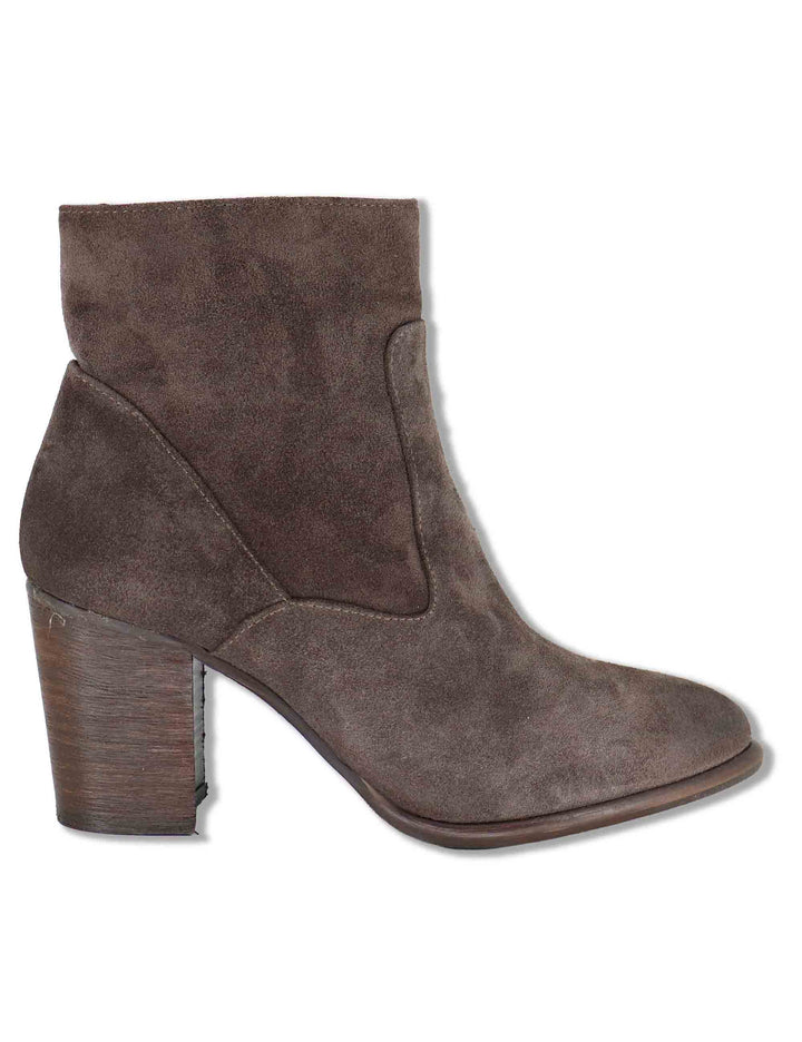 Stivaletti ankle boot donna in camoscio taupe con zip interna tacco cuoio e punta affusolata 9754TR 032 Les Venues 