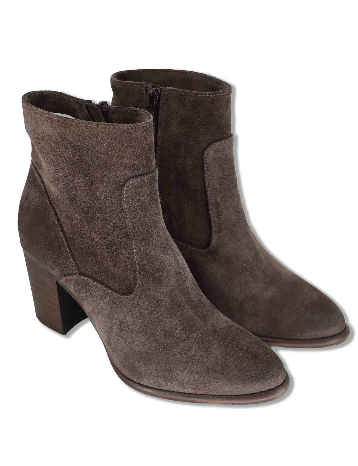 Stivaletti ankle boot donna in camoscio taupe con zip interna tacco cuoio e punta affusolata 9754TR 032 Les Venues 