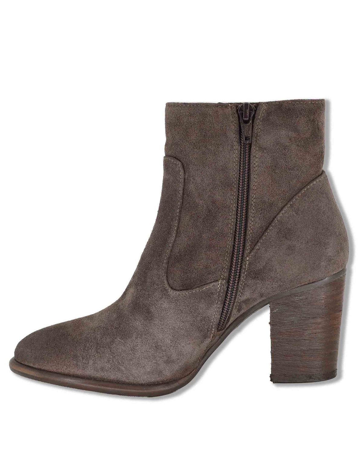 Stivaletti ankle boot donna in camoscio taupe con zip interna tacco cuoio e punta affusolata 9754TR 032 Les Venues 