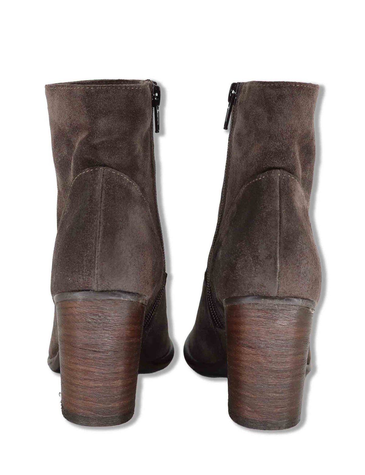 Stivaletti ankle boot donna in camoscio taupe con zip interna tacco cuoio e punta affusolata 9754TR 032 Les Venues 