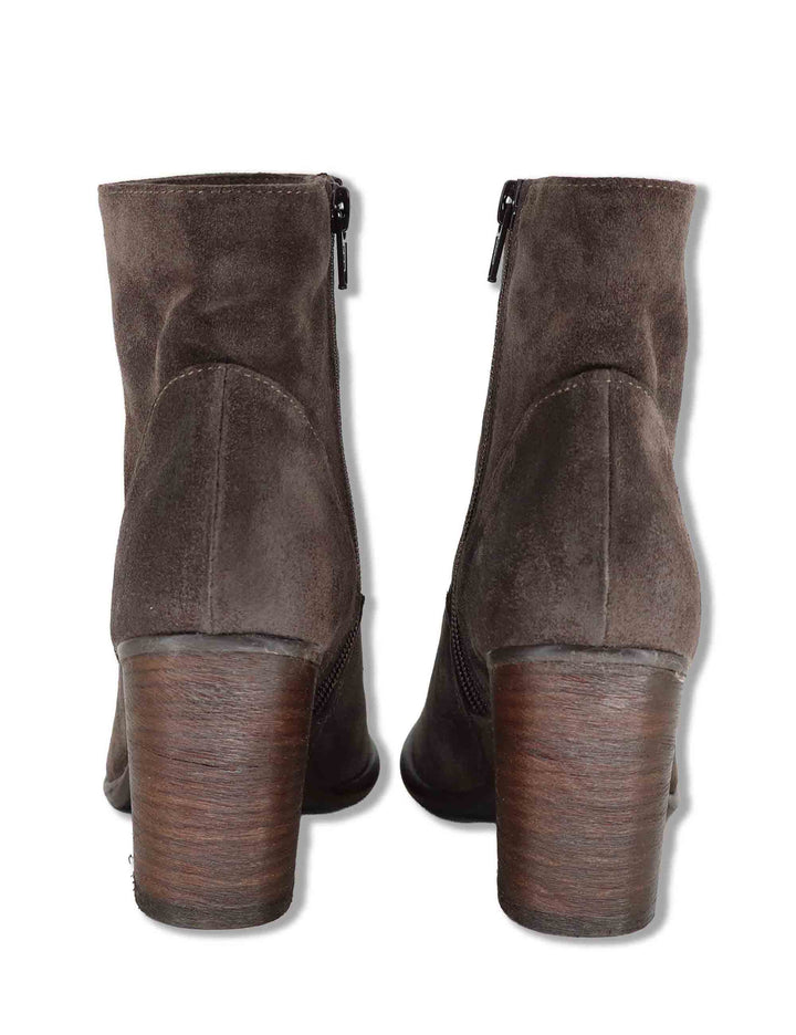 Stivaletti ankle boot donna in camoscio taupe con zip interna tacco cuoio e punta affusolata 9754TR 032 Les Venues 