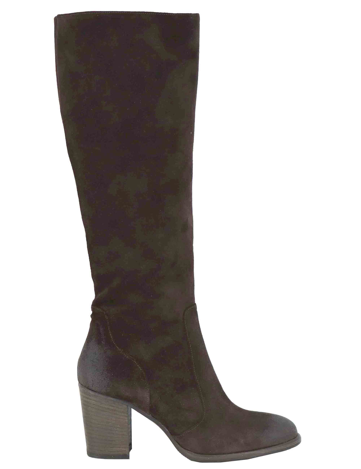 Stivali donna in camoscio vintage marrone con tacco cuoio alto e zip interna 9780 014 Les Venues 