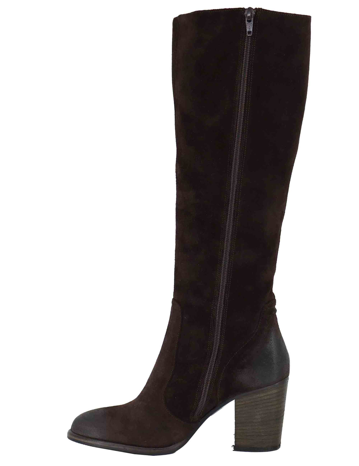 Stivali donna in camoscio vintage marrone con tacco cuoio alto e zip interna 9780 014 Les Venues 