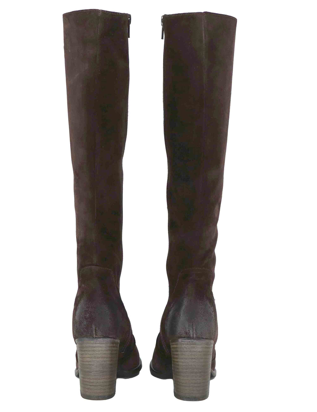 Stivali donna in camoscio vintage marrone con tacco cuoio alto e zip interna 9780 014 Les Venues 