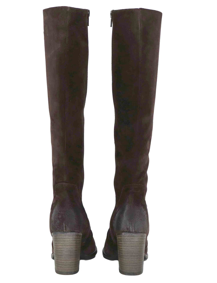 Stivali donna in camoscio vintage marrone con tacco cuoio alto e zip interna 9780 014 Les Venues 