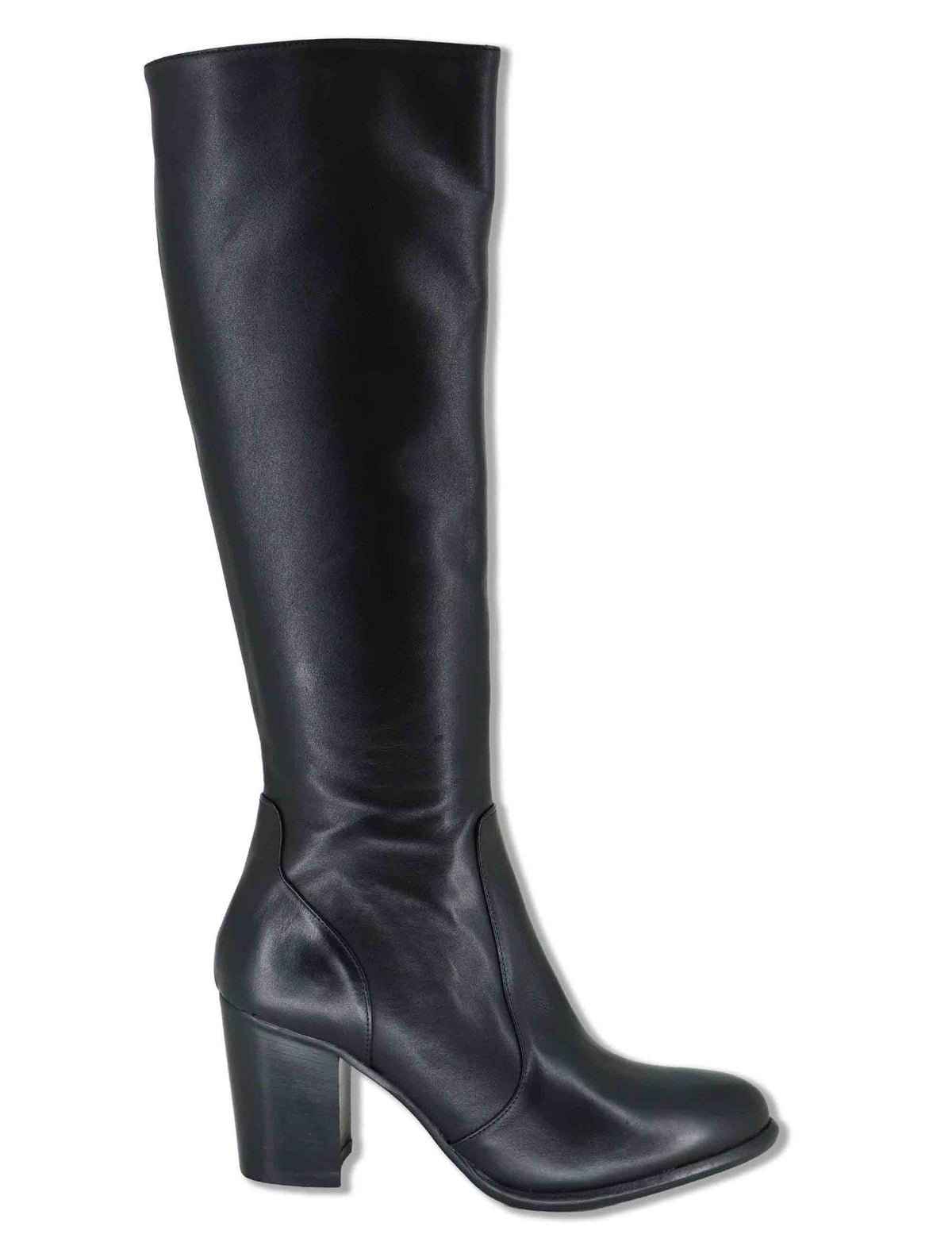 Stivali donna in pelle nera con tacco cuoio alto e zip interna 9780TR 001 Les Venues 