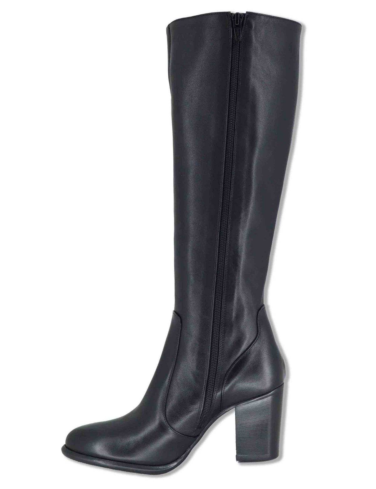 Stivali donna in pelle nera con tacco cuoio alto e zip interna 9780TR 001 Les Venues 