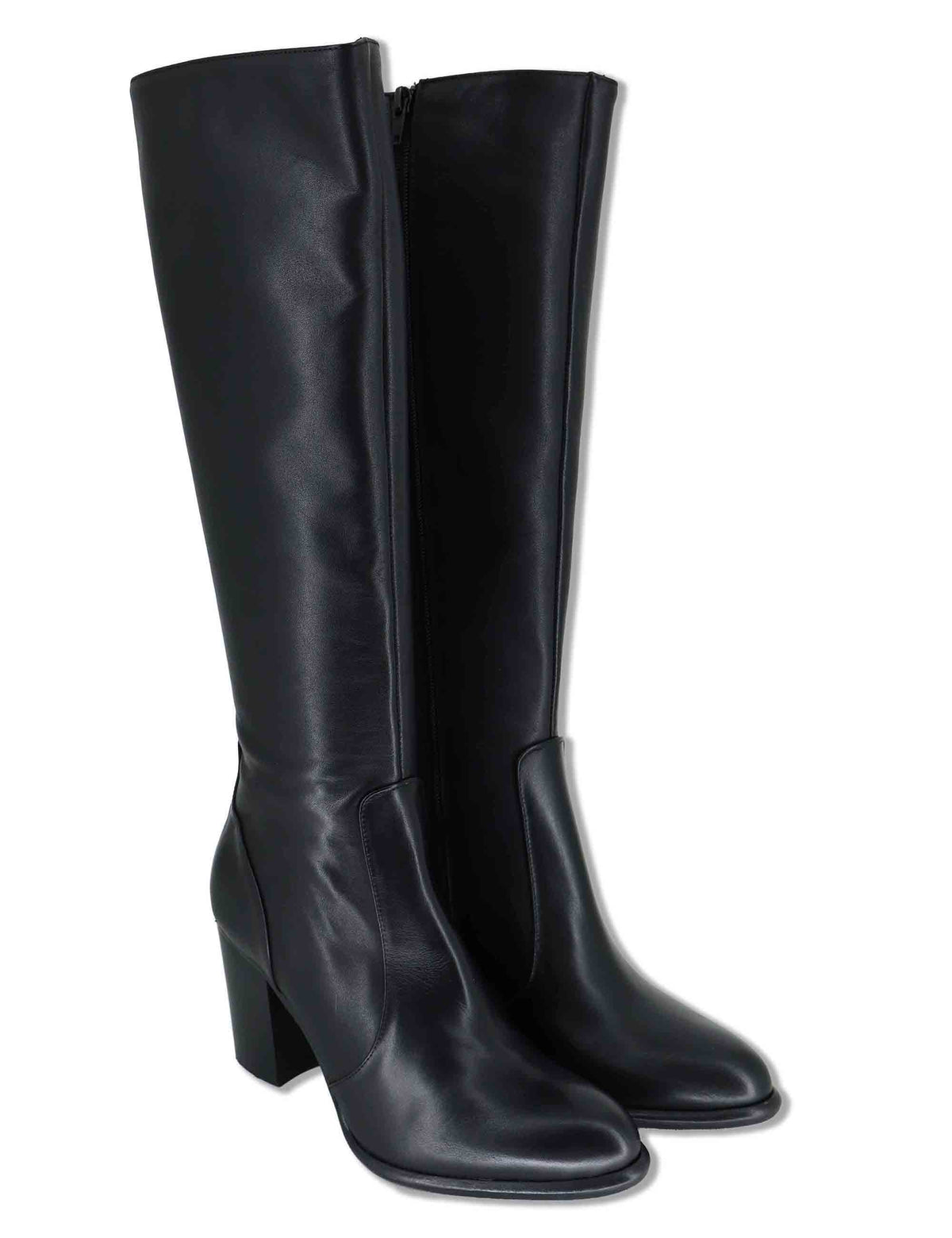 Stivali donna in pelle nera con tacco cuoio alto e zip interna 9780TR 001 Les Venues 