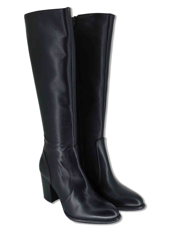 Stivali donna in pelle nera con tacco cuoio alto e zip interna 9780TR 001 Les Venues 