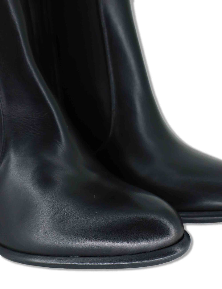 Stivali donna in pelle nera con tacco cuoio alto e zip interna 9780TR 001 Les Venues 
