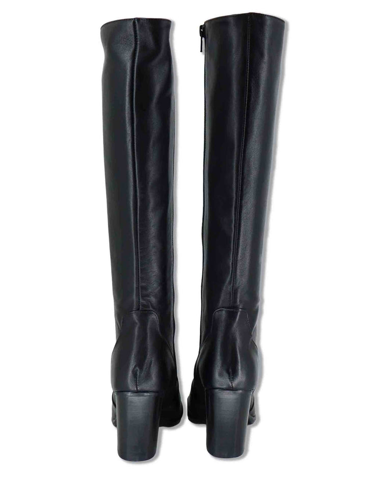 Stivali donna in pelle nera con tacco cuoio alto e zip interna 9780TR 001 Les Venues 
