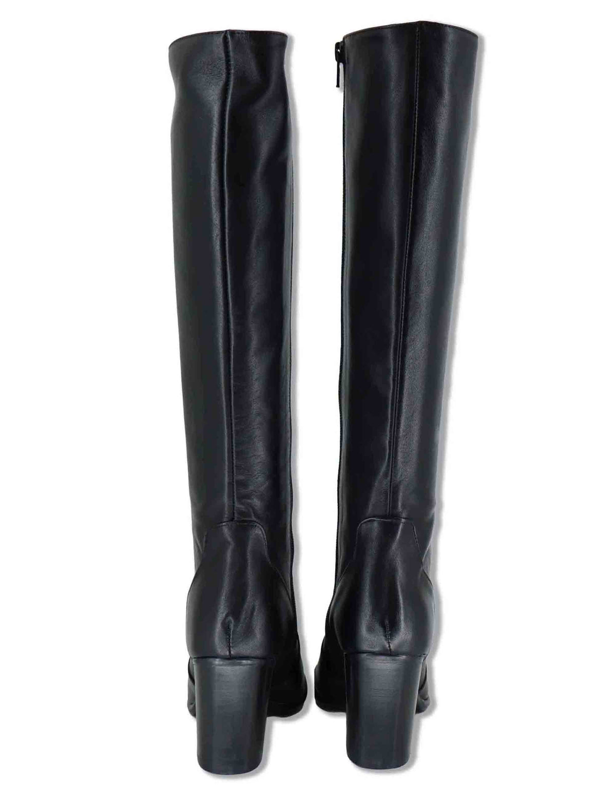Stivali donna in pelle nera con tacco cuoio alto e zip interna 9780TR 001 Les Venues 